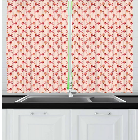 Ambesonne Dogs Kitchen Curtains, Feminine Floral in Pink Tones, 55"x39", Multicolor