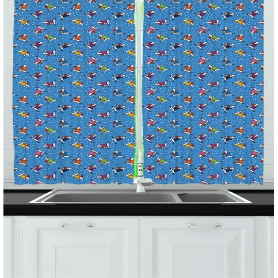 Ambesonne Dogs Kitchen Curtains, Skater Dogs in Sweaters Xmas, 55"x39", Multicolor