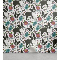Ambesonne Dogs Peel & Stick Wallpaper for Home, Boston Terriers and Flowers, 13"x36", Multicolor