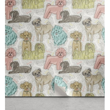 Ambesonne Dogs Peel & Stick Wallpaper for Home, Little Purebred Puppy Dogs, 13"x36", Multicolor