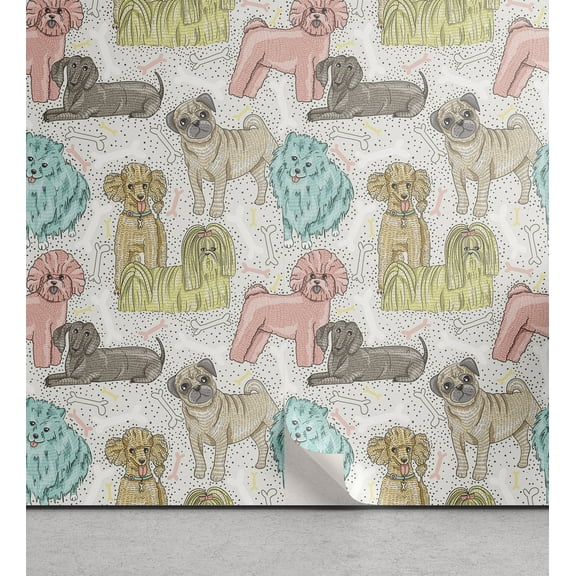 Ambesonne Dogs Peel & Stick Wallpaper for Home, Little Purebred Puppy Dogs, 13"x72", Multicolor