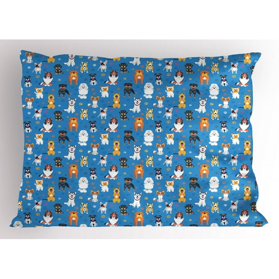 Ambesonne Dogs Pillow Sham, Canine Puppy Joyful Pets Paws, 26" X 20", Multicolor