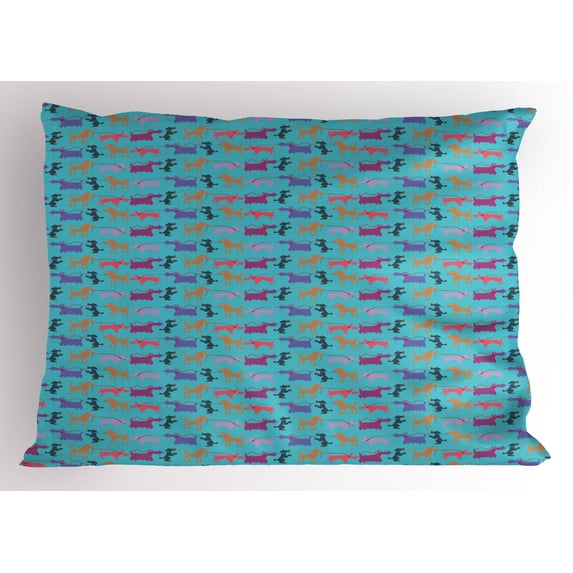 Ambesonne Dogs Pillow Sham, Funny Dogs with Their Leashes, 26" X 20", Multicolor