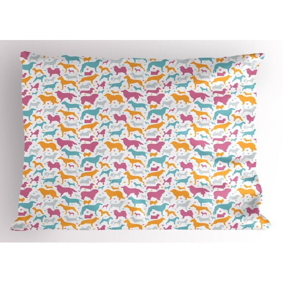 Ambesonne Dogs Pillow Sham, Silhouettes of Various Breeds, 36" X 20", Multicolor