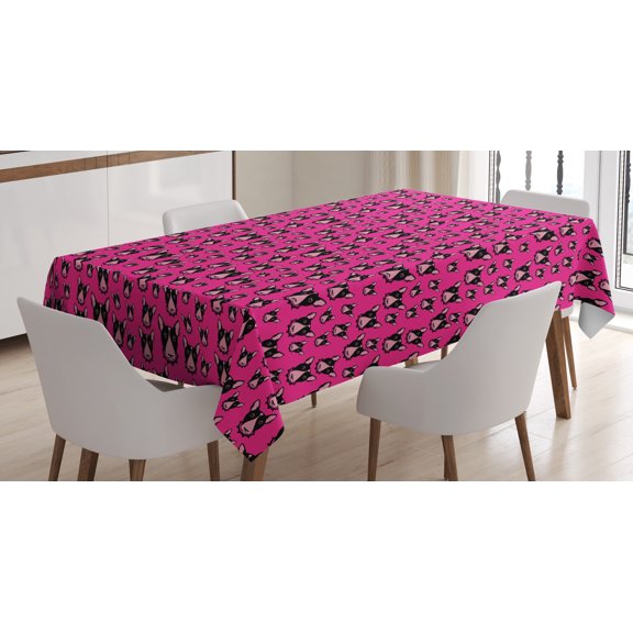 Ambesonne Dogs Tablecloth Rectangular Table Cover, Bull Terrier Dog Heads on Pink, 60"x90", Hot Pink Black