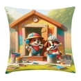 thumbnail image 1 of Ambesonne Dogs Throw Pillow Cushion Cover, Puppies Painting the Kennel, 20" X 20", Apple Green and Orange, 1 of 2