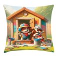 thumbnail image 1 of Ambesonne Dogs Throw Pillow Cushion Cover, Puppies Painting the Kennel, 40" X 40", Apple Green and Orange, 1 of 2