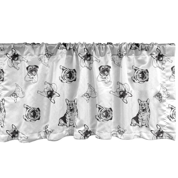 Ambesonne Dogs Valance Pack of 2, Pattern of Happy Puppies Art, 42"X12", Black and White