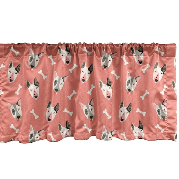 Ambesonne Dogs Window Valance, Bull Terrier Faces and Bones, 54" X 12", Coral Off White
