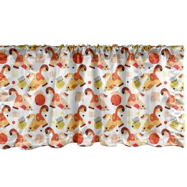 Ambesonne Dogs Window Valance, Funny Dog Faces Doodles, 54" X 12", Multicolor