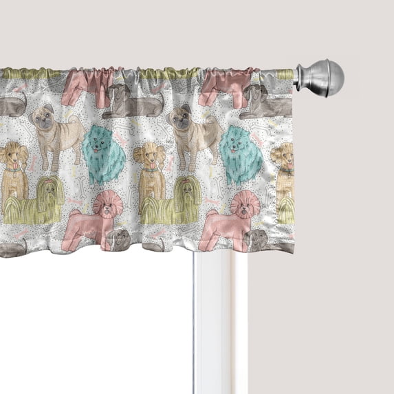 Ambesonne Dogs Window Valance, Little Purebred Puppy Dogs, 54" X 18", Multicolor