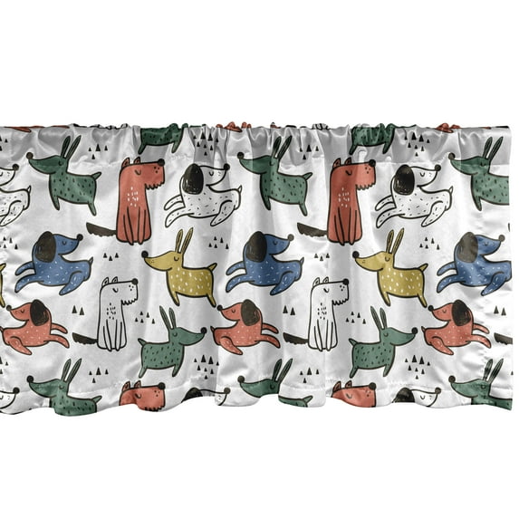 Ambesonne Dogs Window Valance, Pastel Funny Puppies Art, 54" X 12", Multicolor