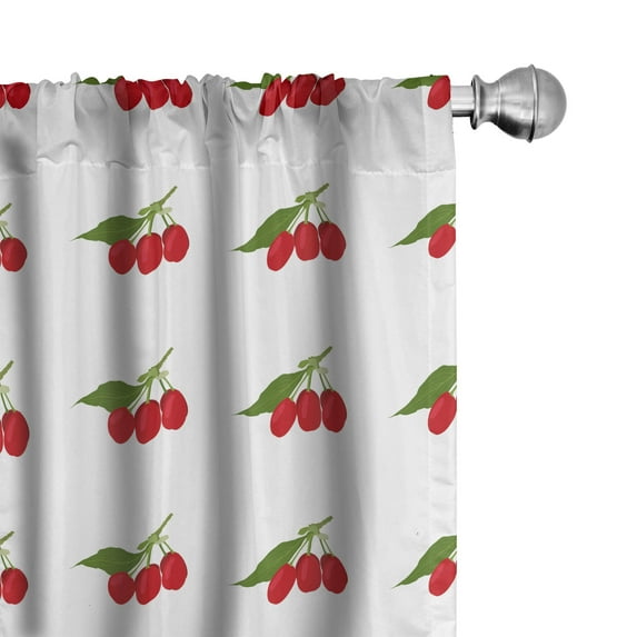 Ambesonne Dogwood Curtains, Red Berries and Leaves Art, Pair of 28"x84", Olive Green and Burgundy