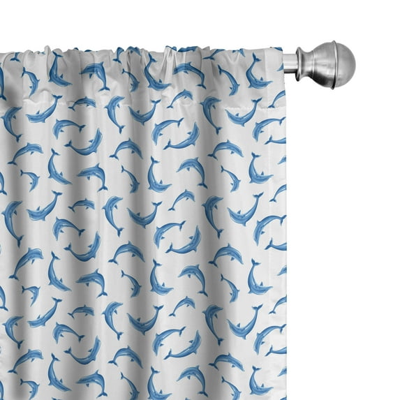 Ambesonne Dolphin Window Curtains, Wildlife Under the Sea, Each 28" W x 84" L, Blue White
