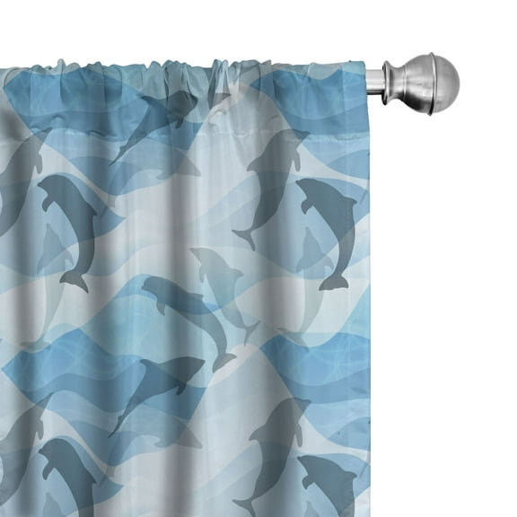 Ambesonne Dolphin Curtains, Underwater Fish Pattern, Pair of 28"x95", Blue and Grey
