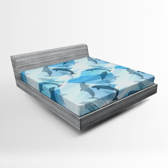 Ambesonne Dolphin Fitted Sheet, Underwater Fish Pattern, Full Size, Blue and Grey