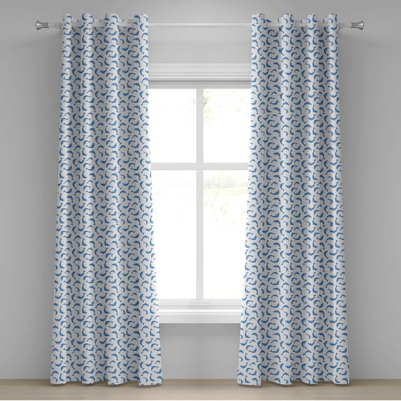 Ambesonne Dolphin Grommet Curtain, Wildlife Under the Sea, 50" x 72", Blue White