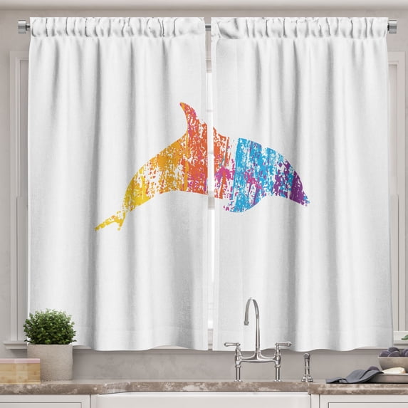 Ambesonne Dolphin Kitchen Curtains, Marine Animal Design, 55"x39", Multicolor