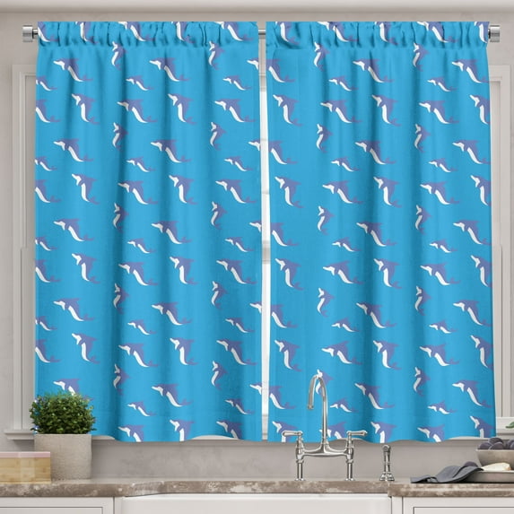 Ambesonne Dolphin Kitchen Curtains, Repetitive Irregular Fish, 55"x45", Sea Blue Ceil Blue