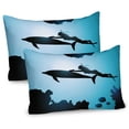 thumbnail image 1 of Ambesonne Dolphin Pillow Sham 2 Pack, Diver Girl with Dolphin, 26"x20", Pale Blue Black, 1 of 3