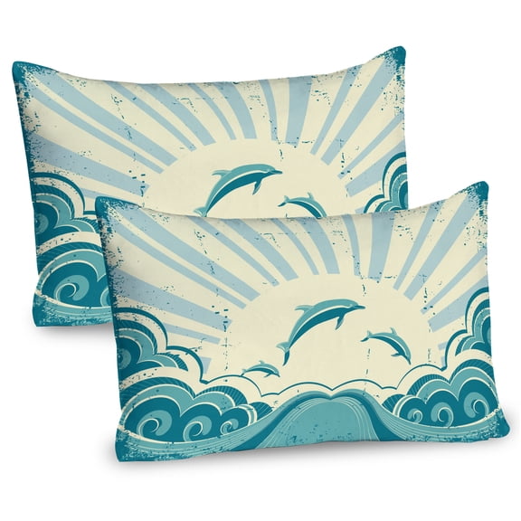 Ambesonne Dolphin Pillow Sham 2 Pack, Nautical Inspirations, 26"x20", Teal Pale Yellow