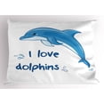 thumbnail image 1 of Ambesonne Dolphin Pillow Sham, Cartoon Ocean Animals, 36" X 20", Blue White, 1 of 2
