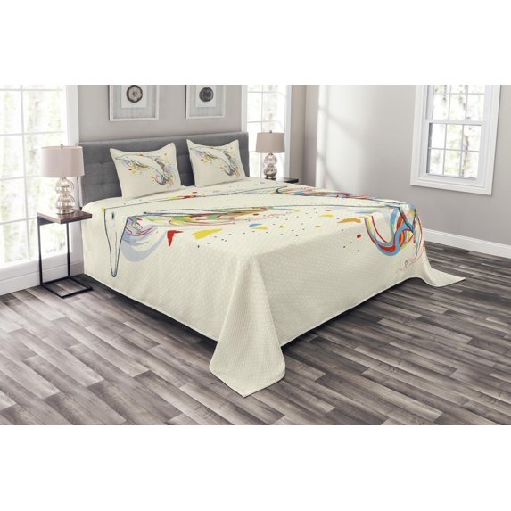Ambesonne Dolphin Quilted Bedspread Set 3 Pcs, Fish Rainbow Color, King Size, Multicolor