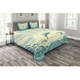 thumbnail image 1 of Ambesonne Dolphin Quilted Bedspread Set 3 Pcs, Nautical Inspirations, Queen Size, Teal Pale Yellow, 1 of 3
