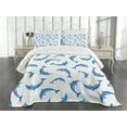 thumbnail image 1 of Ambesonne Dolphin Quilted Bedspread Set 3 Pcs, Wildlife Under the Sea, King Size, Blue White, 1 of 5