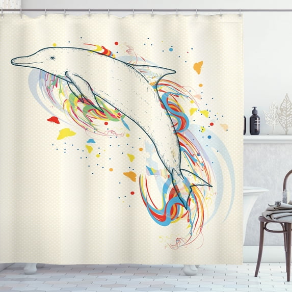 Ambesonne Dolphin Shower Curtain, Fish Rainbow Color, 69"Wx84"L, Multicolor