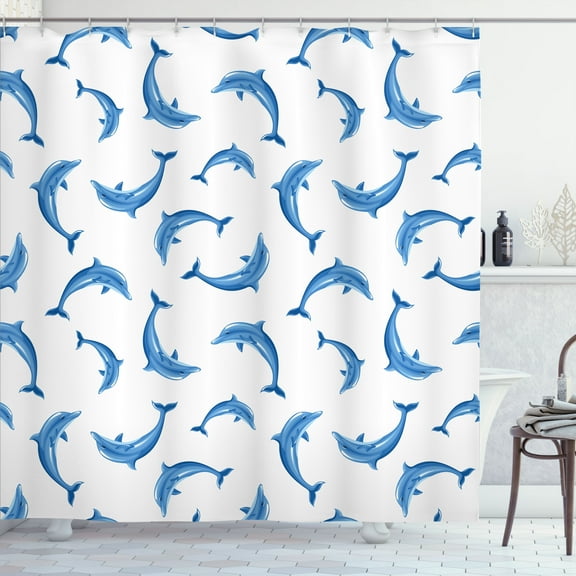 Ambesonne Dolphin Shower Curtain, Wildlife Under the Sea, 69"Wx84"L, Blue White
