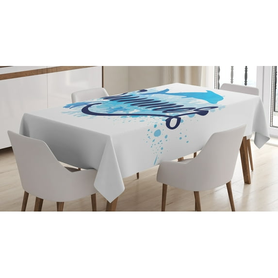 Ambesonne Dolphin Tablecloth Rectangular Table Cover, Vibrant Colored Fish, 52"x70", Dark Blue Pale Blue