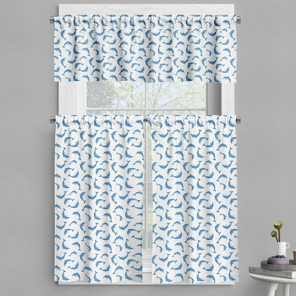Ambesonne Dolphin Valance & Curtain, Wildlife Under the Sea, 55"x45", Blue White