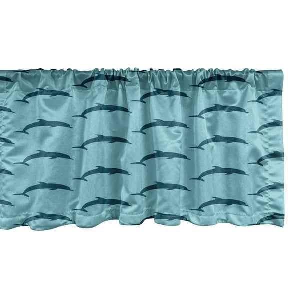Ambesonne Dolphin Window Valance, Marine Aquatic Fauna, 42" x 18", Pale Blue Dark Blue