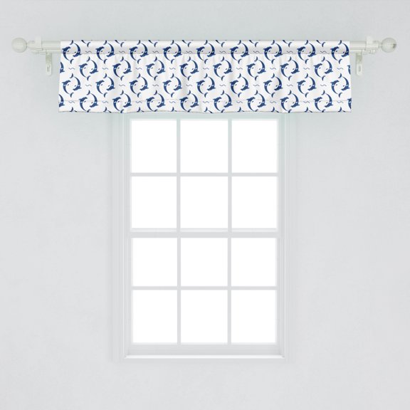 Ambesonne Dolphin Window Valance, Nautical Themed Simple Pattern with Playful Big Fish Round Motif, Curtain Valance for Kitchen Bedroom Decor with Rod Pocket, 54" X 12", Cobalt Blue Night Blue