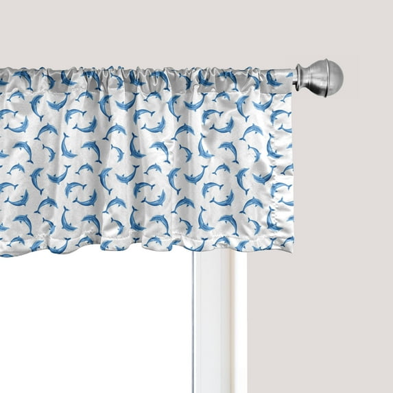 Ambesonne Dolphin Window Valance, Wildlife Under the Sea, 54" X 12", Blue White