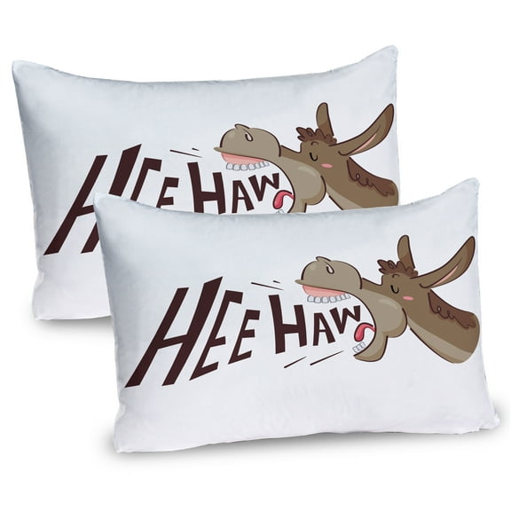 Ambesonne Donkey Pillow Sham 2 Pack, Cartoon Funny Braying Animal, 36"x20", Brown Pink and White