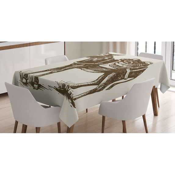 Ambesonne Donkey Tablecloth Rectangular Table Cover, Vintage Animal with Baskets, 52"x70", Dark Cocoa and Pearl