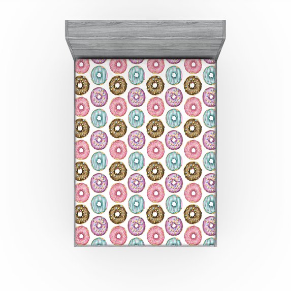 Ambesonne Donuts Fitted Sheet, Circular Motifs Art Funny, Full Size, Multicolor