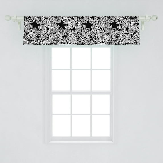 Ambesonne Doodle Window Valance, Monochrome Creative Modern Star Form with Hand Drawn Dots Spots Minimalist, Curtain Valance for Kitchen Bedroom Decor with Rod Pocket, 54" X 12", Charcoal Grey White