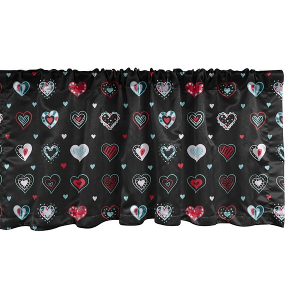 Ambesonne Doodle Window Valance, Valentine's Day Themeds Love Hand Drawn Heart Pattern Wedding Inspired, Curtain Valance for Kitchen Bedroom Decor with Rod Pocket, 54" X 12", Multicolor