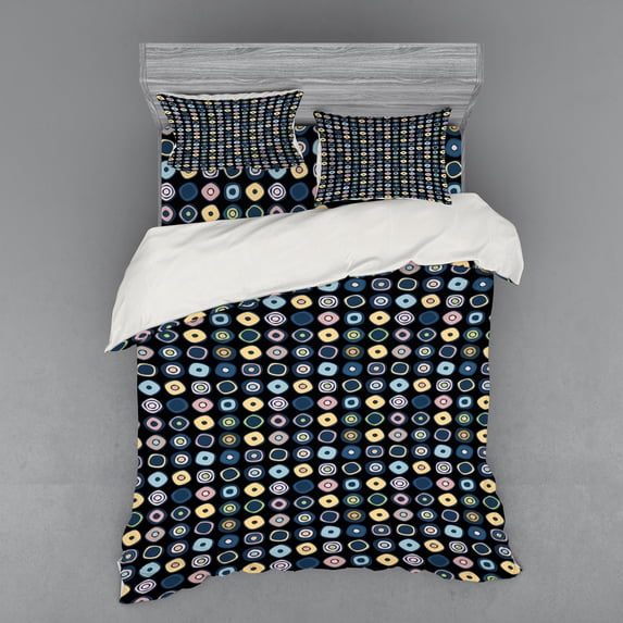 Ambesonne Dots Bedding Set 4 Pcs, Disc Like Shapes and Dots, Queen, Multicolor