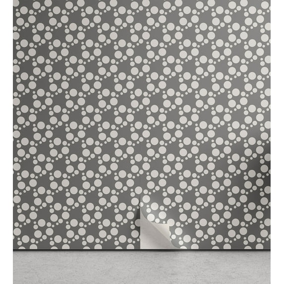 Ambesonne Dots Peel & Stick Wallpaper for Home, Retro Irregular Rounds Pattern, 13"x100", Grey and Pale Eggshell