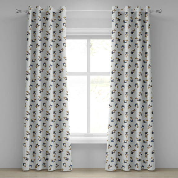 Ambesonne Dotted Grommet Curtain, Teddy Bear Cartoon, 50" x 96", Violet Blue Pale Brown