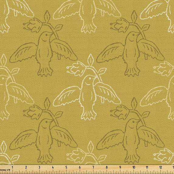 Ambesonne Dove Fabric by the Yard Upholstery, Silhouettes of Flying Birds, 5 Yards, Earth Yellow Dark Khaki