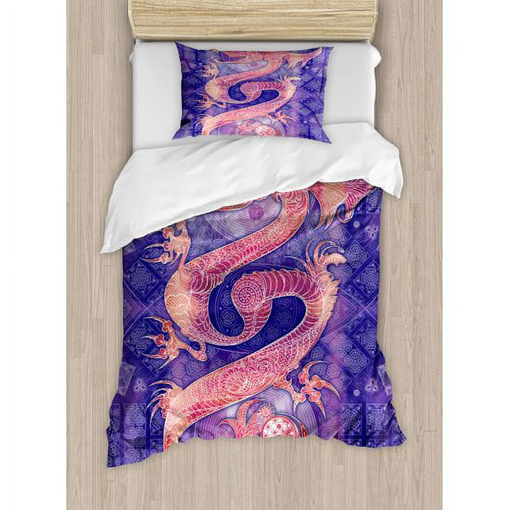 Twin Pink and Blue Microfiber Dragon Duvet Cover Set