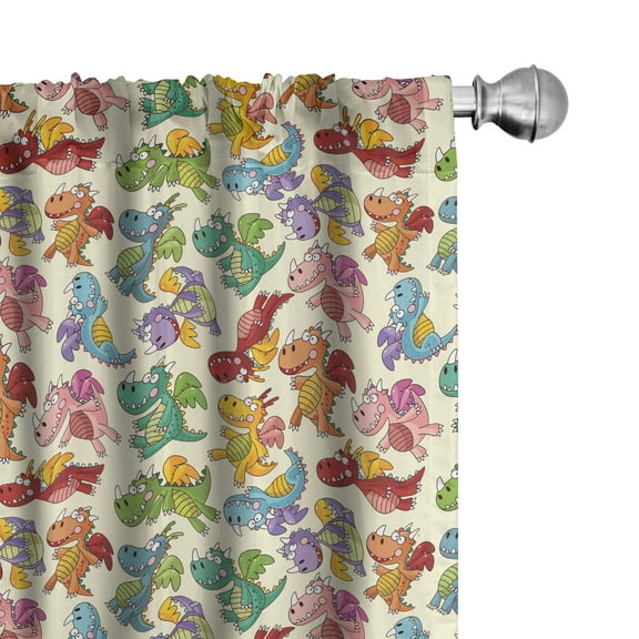 Ambesonne Dragon Curtains, Silly Dragons Art, Pair of 28"x63", Multicolor