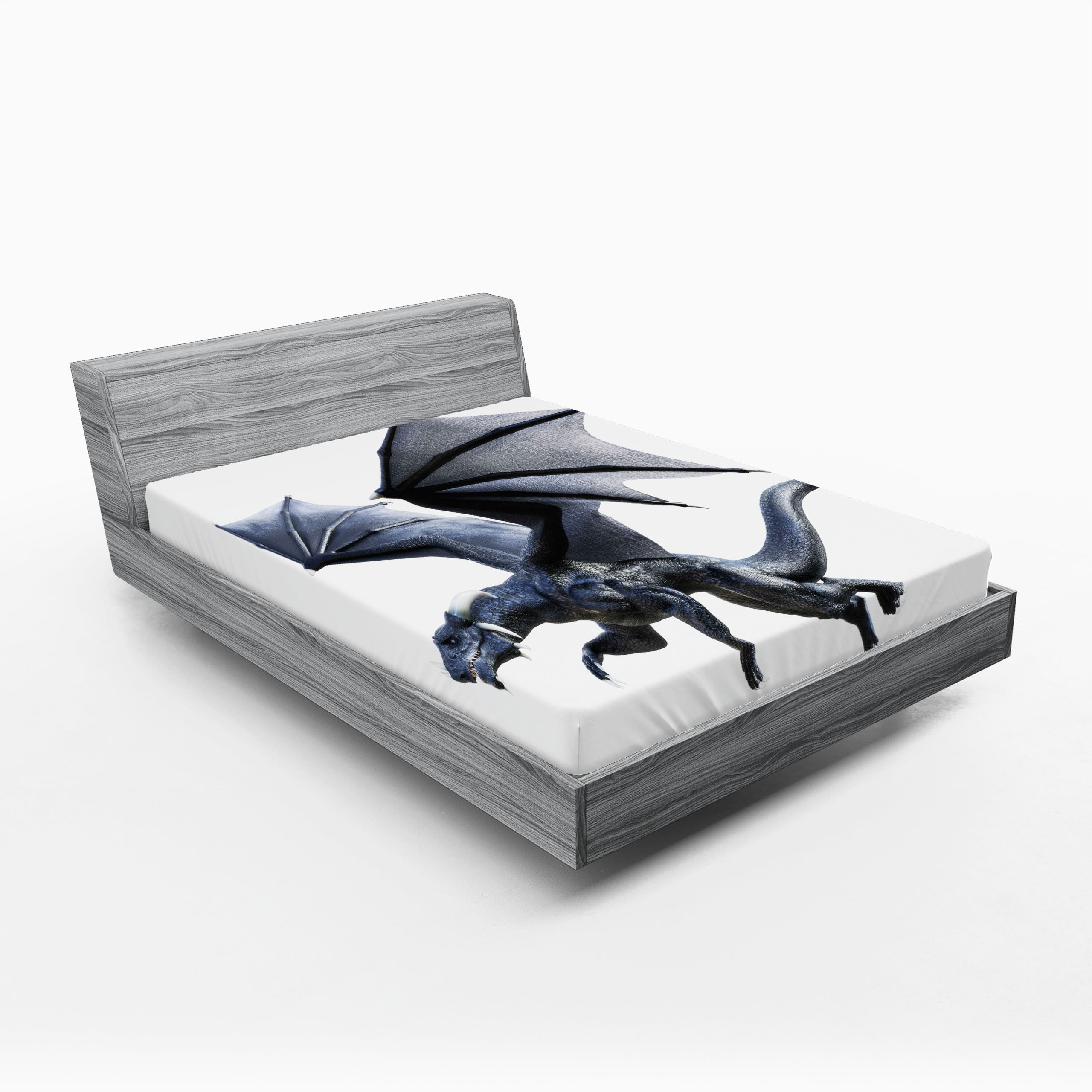 Ambesonne Dragon Fitted Sheet, Creature Wings, Full Size, Charcoal Grey