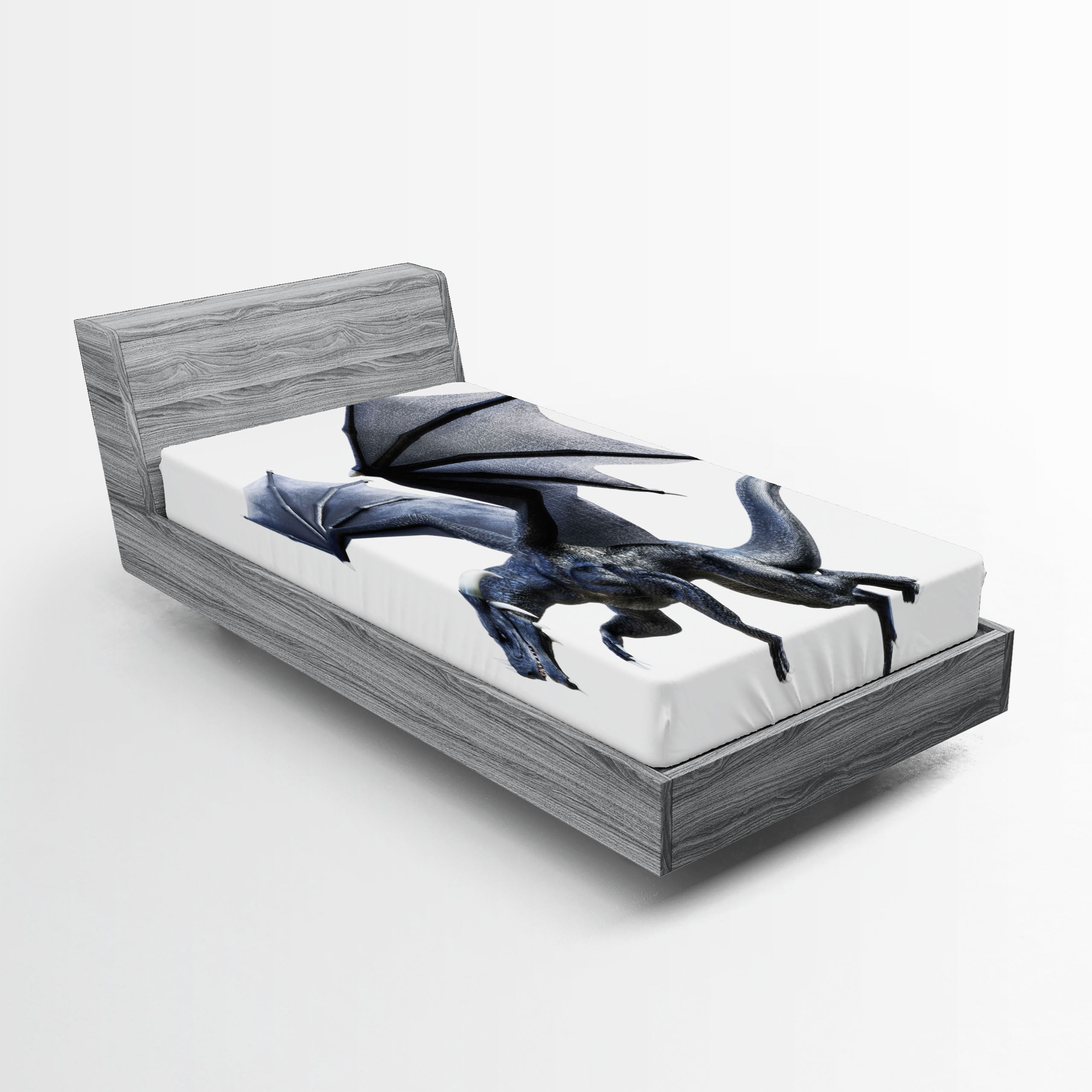 Ambesonne Dragon Fitted Sheet, Creature Wings, Twin Size, Charcoal Grey