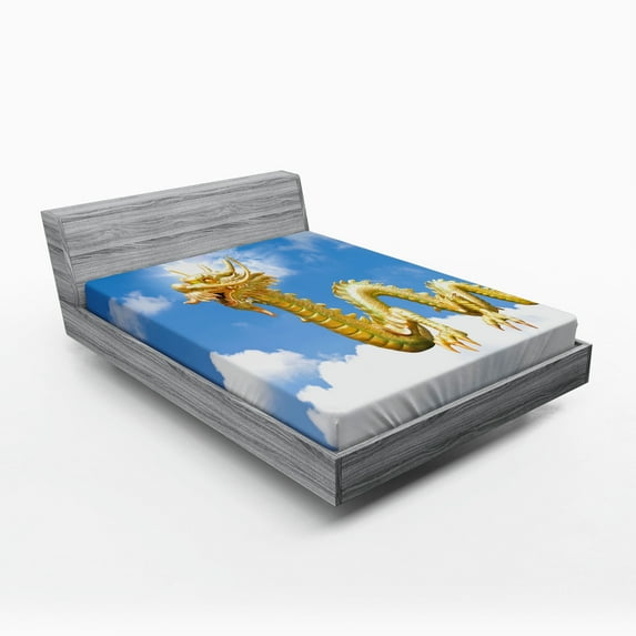 Ambesonne Dragon Fitted Sheet, Cultural Chinese, Full Size, Multicolor
